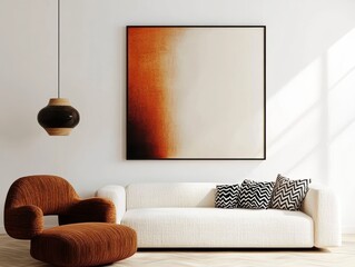 Modern Living Room Design, Styled Sofa And Armchair, Stunning Abstract Wall Art, Cozy And Inviting Interior Aesthetic