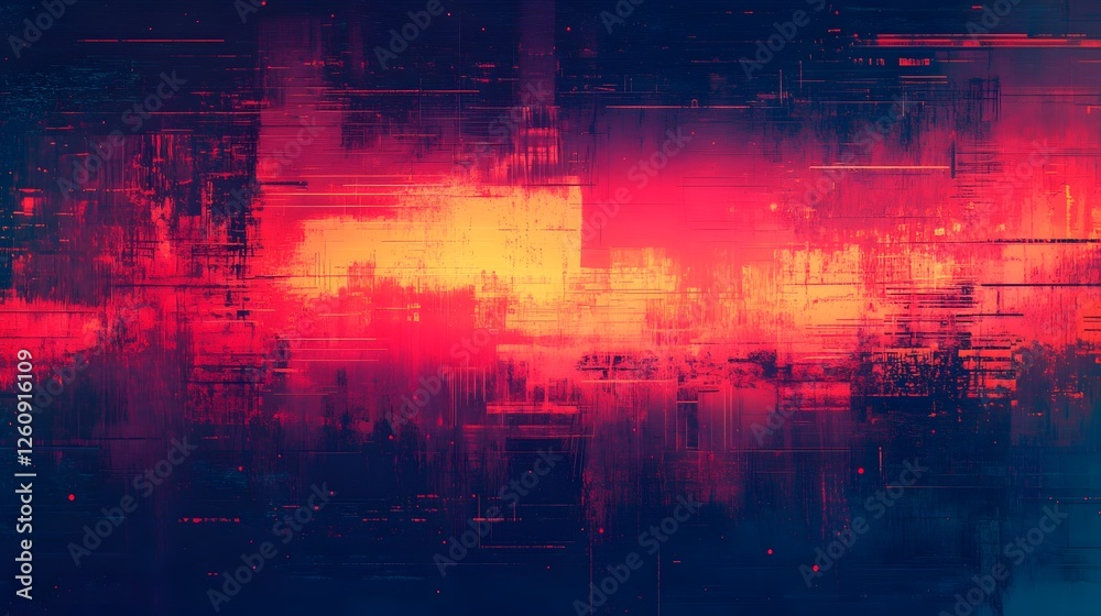 Aufkleber vibrant abstract cityscape with neon lights glitch effects and a dynamic futuristic energy the scene