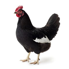 Fototapeta premium Black hen, white markings, studio shot, isolated white background, poultry farming