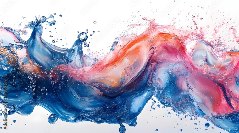Poster Vibrant Abstract Painting with Colorful Splash of Water in Dynamic Motion  Digital artwork featuring a stunning abstract composition of fluid colors dynamic energy and experimental visual effects