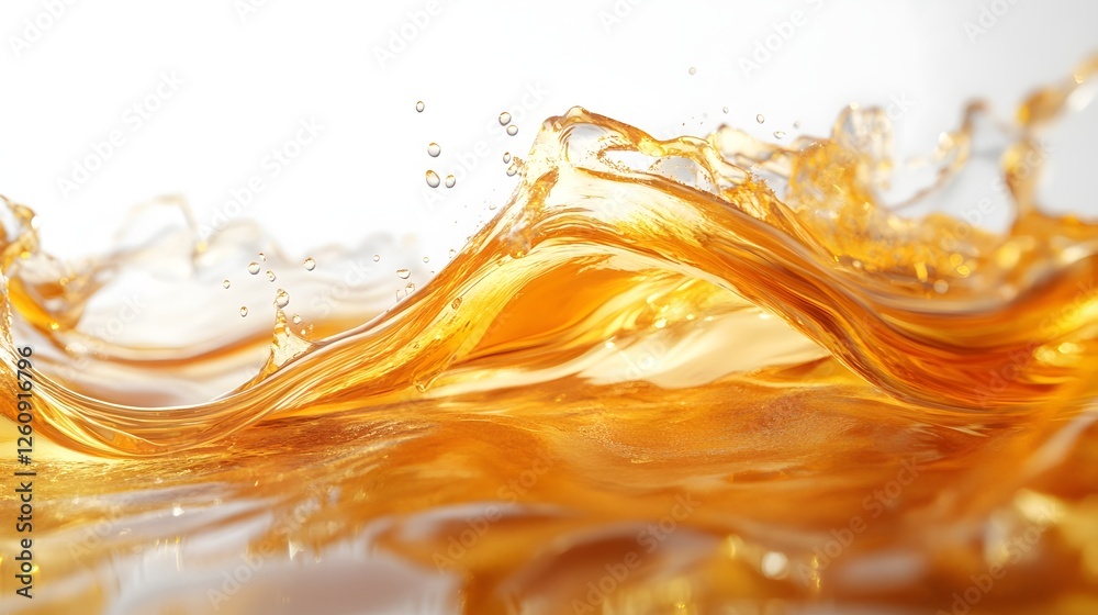 Poster Vibrant amber colored liquid motion with dynamic waves splashes and bubbles showcasing an energetic and captivating natural phenomenon of material flow and viscous fluid dynamics