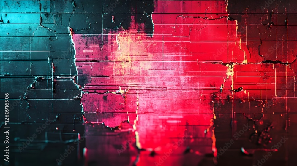 Poster Vibrant and captivating abstract digital backdrop with a striking glitch effect featuring a dynamic arrangement of geometric patterns in a range of bold contrasting colors