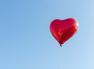 Fototapeta premium Single Pink Heart Shaped Balloon Floating Against a Clear Blue Sky