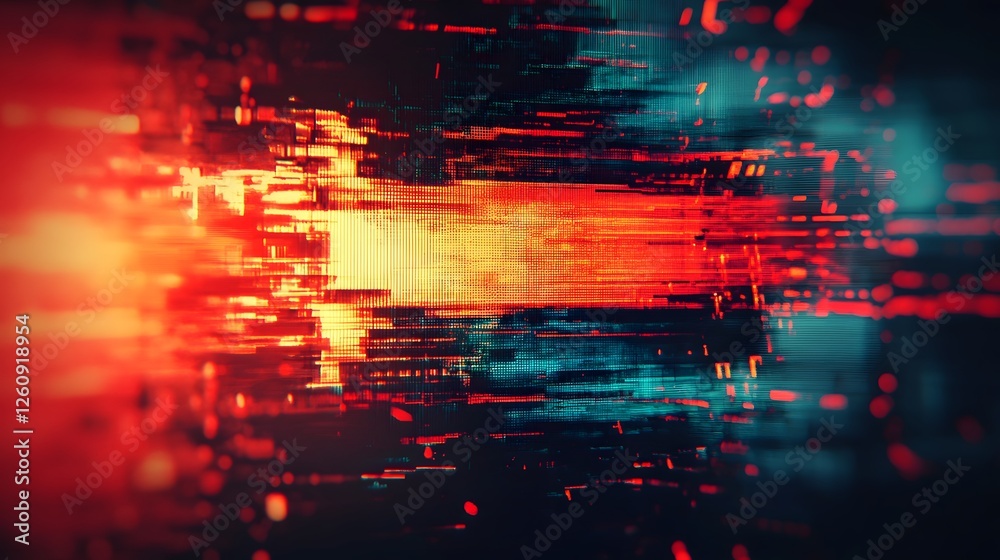 Poster Vibrant and dynamic abstract digital art with glitch effects neon colors and a sense of technological distortion and interference  The image creates a visually mesmerizing and futuristic aesthetic