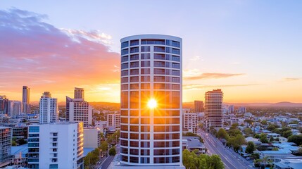 Cityscape Sunset View of Modern High Rise Building