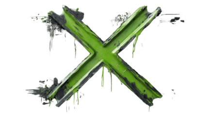 Green cross sign dripping toxic slime on transparent background