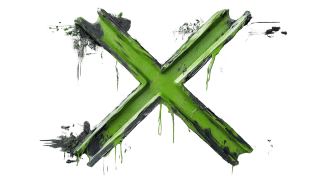 Green cross sign dripping toxic slime on transparent background - Powered by Adobe