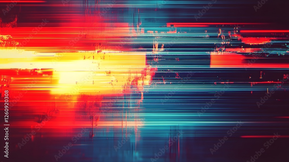 Poster Vibrant and dynamic digital abstract artwork with glitch like pixel distortion neon lights and chaotic motion effects  This surreal and futuristic digital image explores the boundaries of digital art