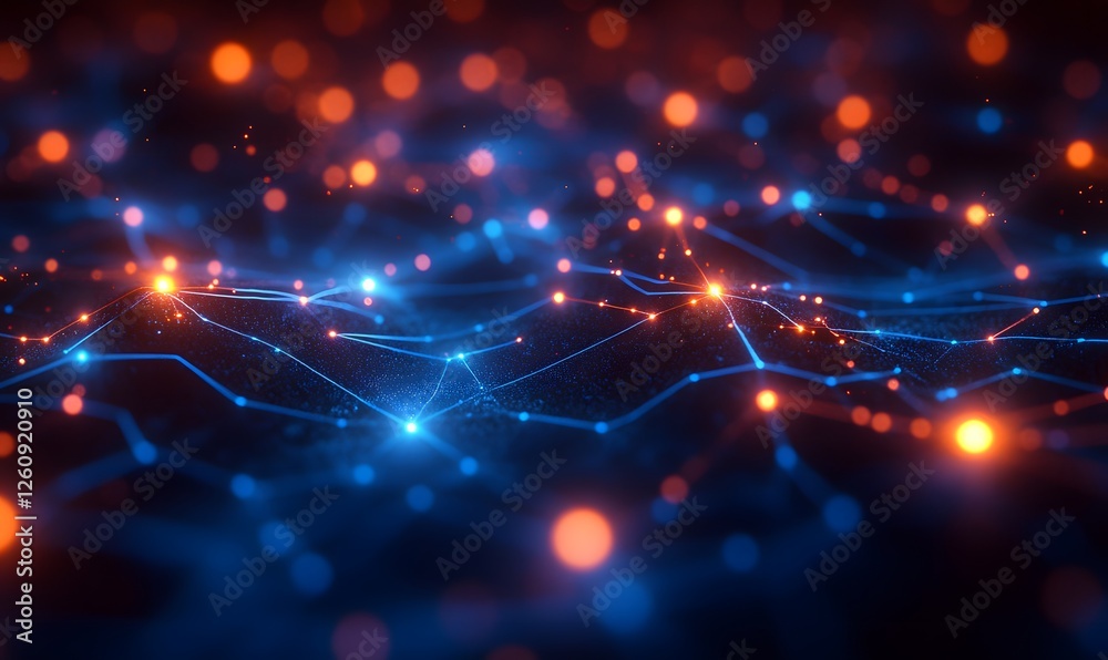 Poster abstract network connection with glowing nodes and lines on dark background