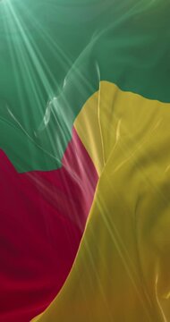 Benin flag waving. Loop. 4K Vertical