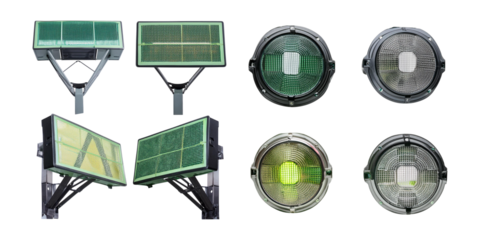 Various Solar-Powered Traffic Lights and Signal Systems Displayed