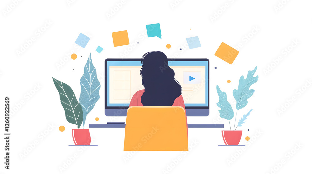Aufkleber young professional woman using laptop computer for digital business online workspace and remote work