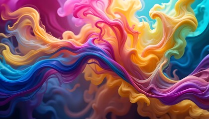 abstract background swirling liquid smoke weaving, colorful waves vibrant style in rainbow colors