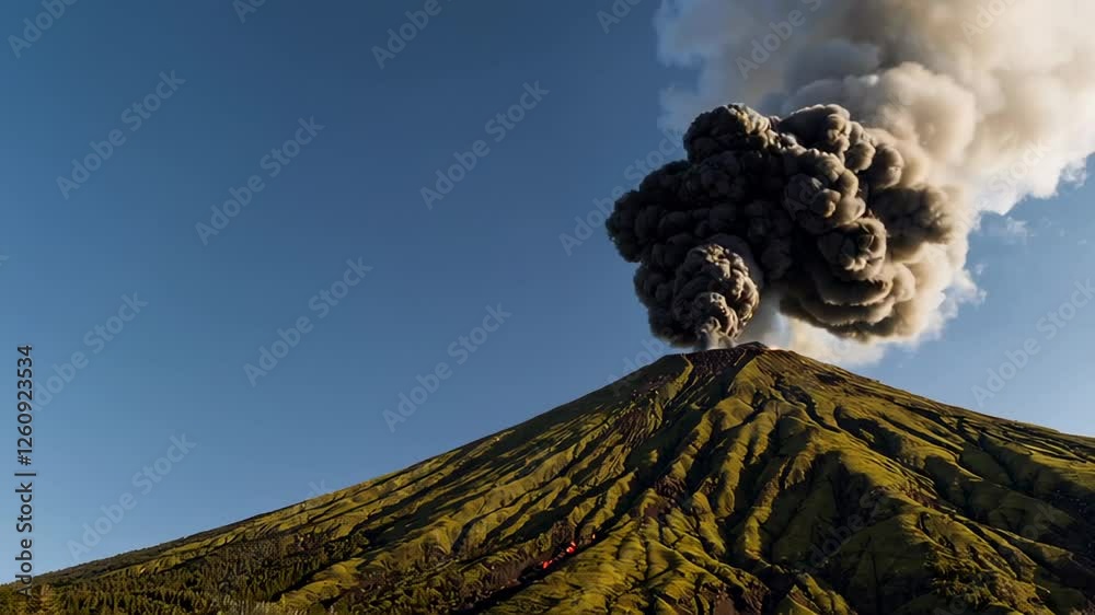 Poster volcanic eruption timelapse shows the devastating power of nature, capturing a dramatic slow motion 