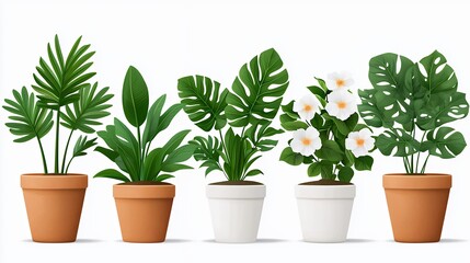 Obraz premium Collection Of Potted Tropical Plants On White Background