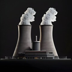 Nuclear Power Plant with Smoke Stacks on Black Background