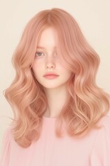 Naklejka premium Portrait of a Woman with Flowing Wavy Hair and a Delicate Look