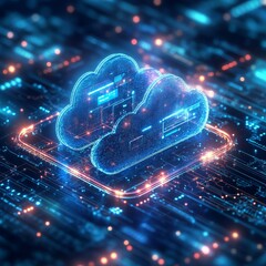 Fototapeta premium Visualizing the Future of Cloud Computing: A Glimpse into Digital Transformation Through Advanced Data Storage and Processing Technologies