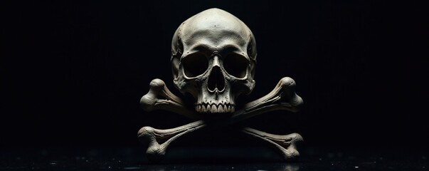 Dark skull with crossed bones against black background, skullcrossbones, darkart, mystic