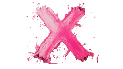 Pink paint splashing forming an x shape with transparent background