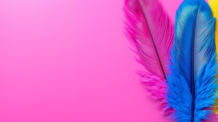 Obraz premium Colorful Feathers Against Vibrant Pink Background