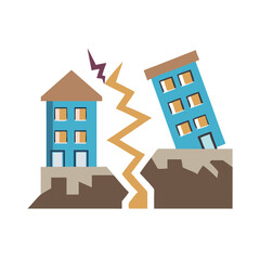Fototapeta premium Buildings cracked from earthquake damage, illustrating destruction