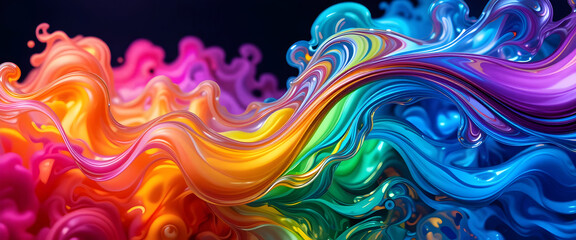 abstract colorful background dynamic swirling waves of liquid glass or melted plastic and vapor, vibrant rainbow colors, AI Generated