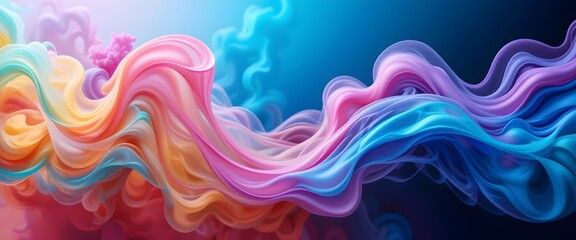 abstract background swirling liquid smoke weaving, colorful waves vibrant style in rainbow colors wide