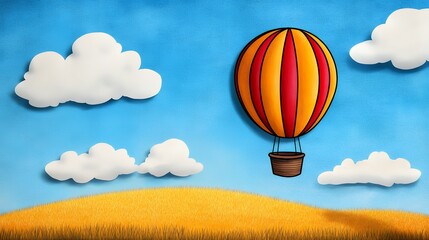 Obraz premium Colorful Hot Air Balloon Over Golden Field With Clouds