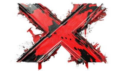 Red and black paint forming an x shape on transparent background