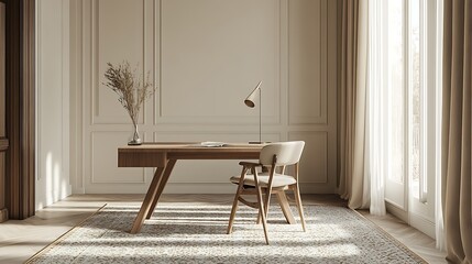 Modern Minimalist Home Office Desk Setup With Chair