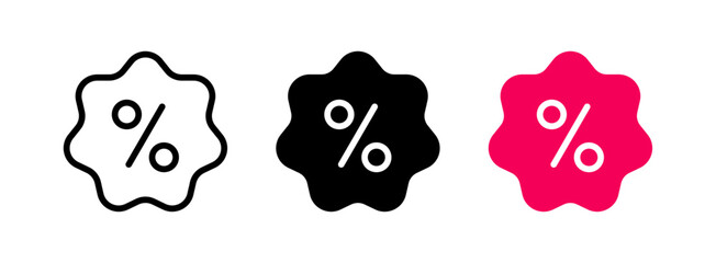 Obraz premium Discount, percentage tag icon symbol set. Offer promotion badge, special offer, sale symbol, shopping, label, coupon, special, gift, business offer, e-commerce promo code. Vector illustration.