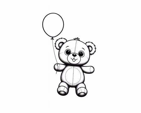  A cute and simple teddy bear with a balloon, a simple vector coloring page for kids. Ideal for developing fine motor skills and creativity