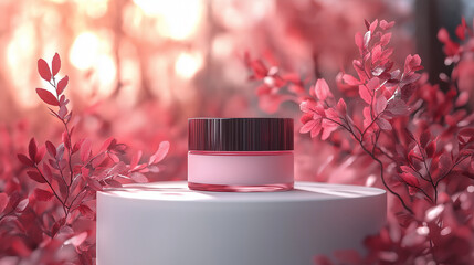 Luxury Cosmetic Product Mockup with Pink Floral Background  
