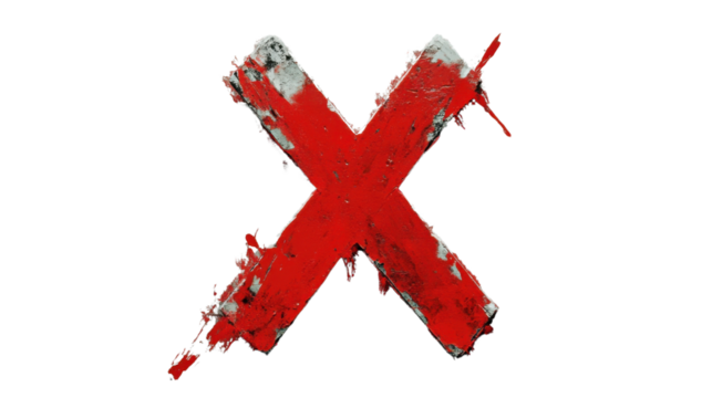 Big red cross sign with transparent background representing rejection