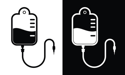 Saline bag, Blood bag icon silhouette. Infusion blood bag icons vector set. IV bag icon, vector design. Vector illustration.