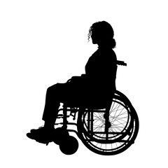 Silhouette of woman in wheelchair on white background
