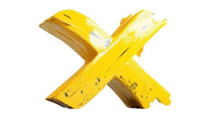 Large yellow paint cross on transparent background representing rejection