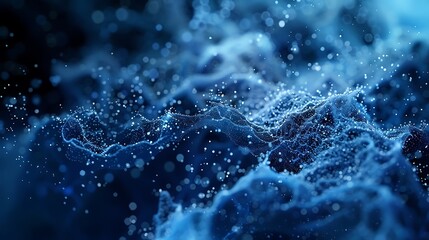 3d illustration of abstract blue background with glowing particles and lines, connection structure