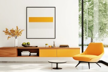 Modern Living Room Design Featuring Bright Yellow Accent Chair And Stylish Furniture With Elegant Minimalist Decor