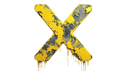 Yellow uppercase letter x dripping on transparent background