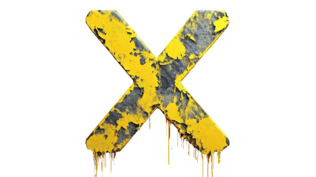 Yellow uppercase letter x dripping on transparent background