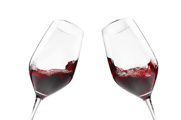 Glasses of splashing red wine isolated on white