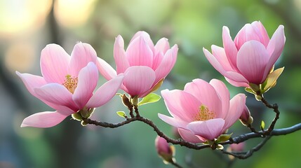 Fototapeta premium Pink magnolia blossoms in spring garden