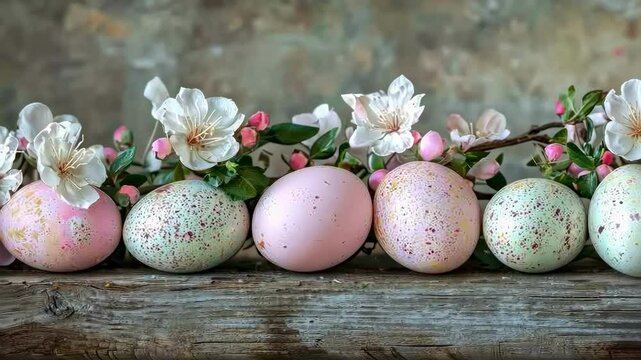 painted eggs flowers easter top view. Selective focus