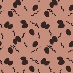 Seamless pattern with beige Easter eggs, daffodils, pussy willow on mocha beige background. Perfect for packaging, fabrics, cards, scrapbooking, holiday decor and background for Easter designs.