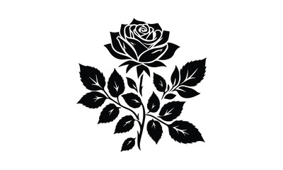 Roses tattoo. Black roses vector design. Black silhouette of rose, Valentines day silhouette of rose, Romantic silhouette of rose	