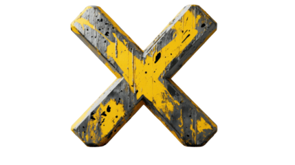 Grungy yellow x on transparent background
