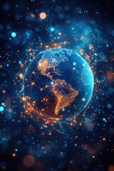 Obraz premium Digital Earth with Network Connections Displaying Global Technology and Communication