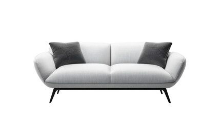 Modern white sofa with grey cushions isolated on transparent background